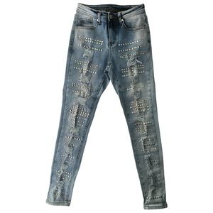 Venus Light Wash Destroyed Embellished Stretch Jeans Size 2R